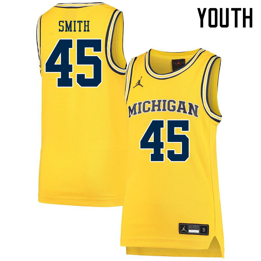 Youth #45 Cooper Smith Michigan Wolverines College Basketball Jerseys Sale-Yellow